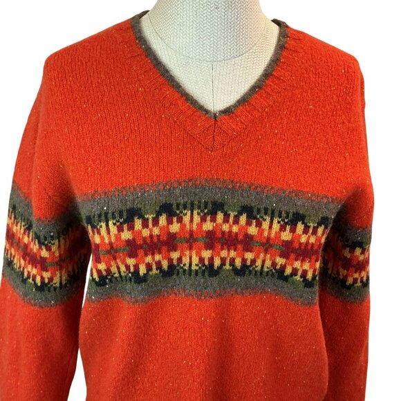 Eddie Bauer 100% Lambswool Fair Isle V-Neck Sweater Womens Medium - Picture 3 of 11